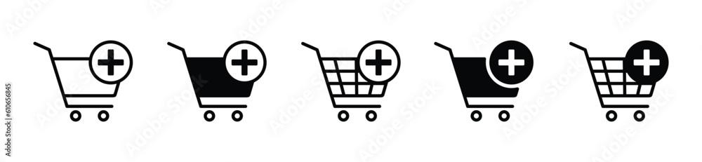 Add to cart icon. Online shop shopping cart icon with plus sign symbol on white background with editable stroke for apps and websites. Vector illustration EPS 10 Add to cart icon. Online shop shopping cart icon with plus sign symbol on white background with editable stroke for apps and websites. Vector illustration EPS 10