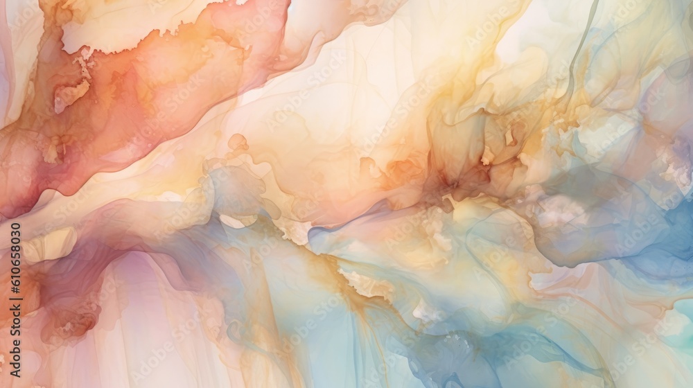 Abstract alcohol ink background, luxury dreamy illustration with beautiful color palette, minimal painting design for wallpaper or print, creative hand drawn art, watercolor or oil - Generative ai