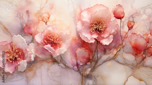 Abstract alcohol ink background, luxury dreamy illustration with beautiful color palette, minimal painting design for wallpaper or print, creative hand drawn art, watercolor or oil - Generative ai