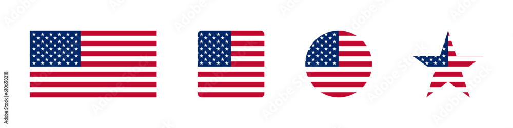 Naklejka premium Usa flag icon. American banner signs. US national symbol. Patriotic emblem symbols. Patriot of country icons. Flat color. Vector isolated sign.