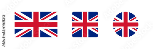 Uk flag icon. British banner signs. England's national symbol. Great Britain symbols. Circle badge of Europe country icons. Flat color. Vector sign.
