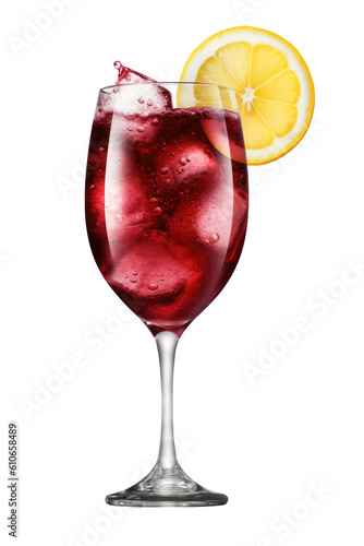 Tinto de Verano or sangría, Red wine Spanish cocktail with lemon. Refreshment acoholic drink. Generative AI
