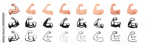 Tela Muscle icon. Biceps symbol. Flat, silhouette and linear style.
