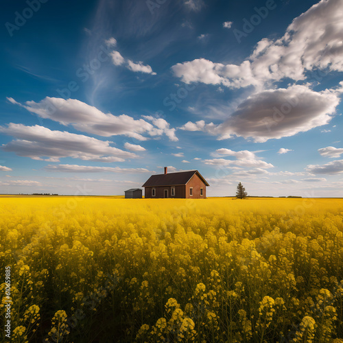 barn in a canola field