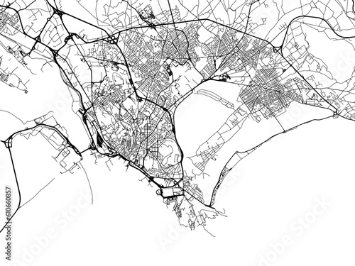 Vector road map of the city of  Cagliari in the Italy on a white background.
