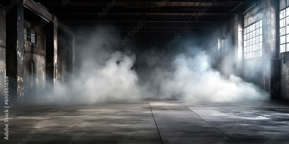 Concrete floor and smoke background. Generative AI