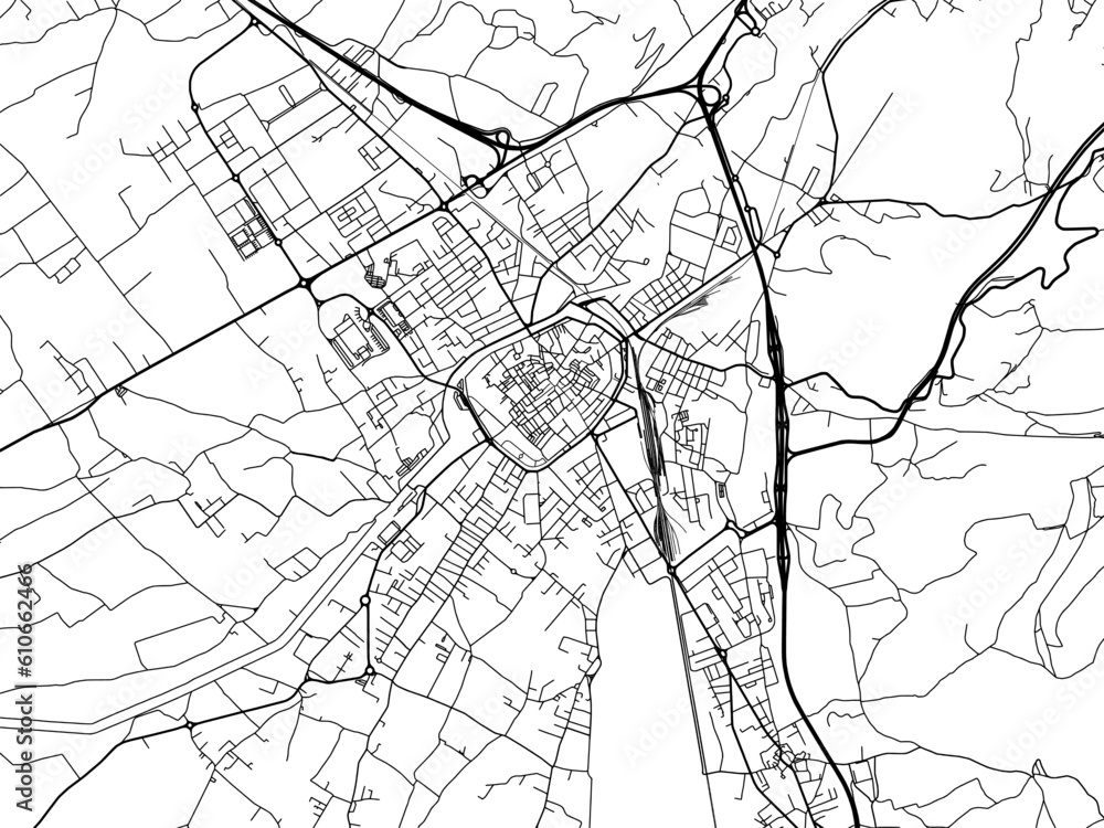 Vector road map of the city of  Foligno in the Italy on a white background.