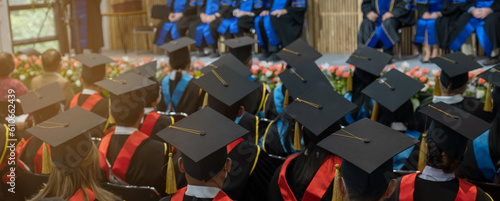 A large group of University graduation degree caps during ceremonies on commencement day