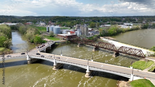 Downtown Zanesville Ohio known for Y bridge and county courthouse. A small town in America. photo