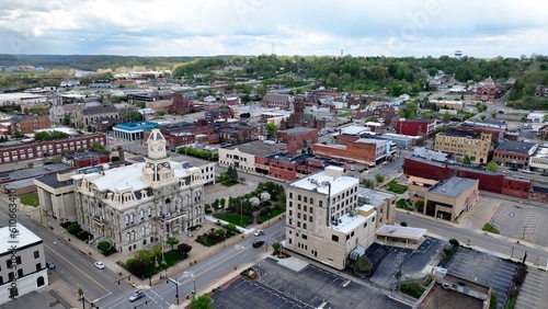 Downtown Zanesville Ohio known for Y bridge and county courthouse. A small town in America. photo