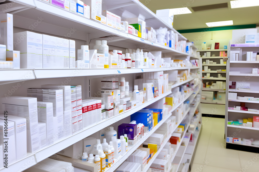  Pharmacists and chemists replenish pharmacy shelves with new stock 