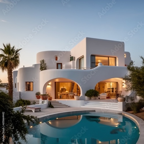 White holiday villa with po...