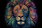 Colorful portrait of a lion. Generative AI.