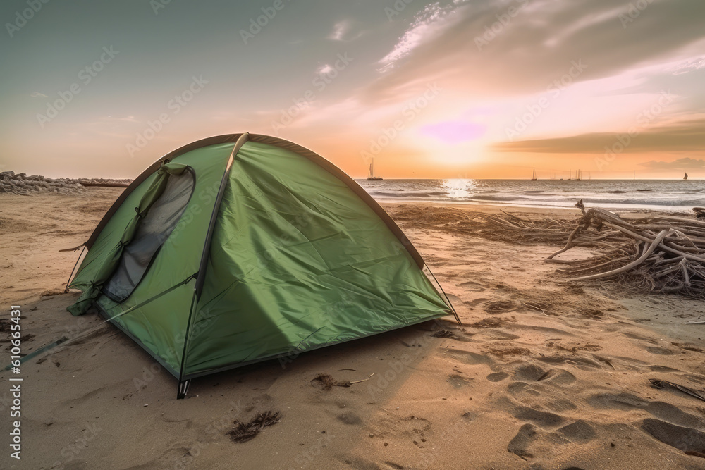 A tent at a seaside camping site.