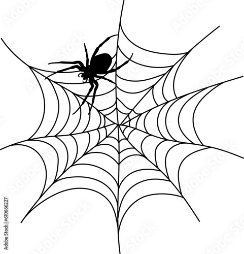 Scary black spider web isolated on white. Spooky halloween decoration.