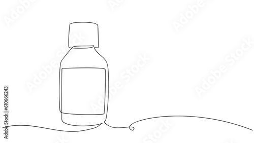 Continuous one single line drawing of bottles with medicine. Vector illustration