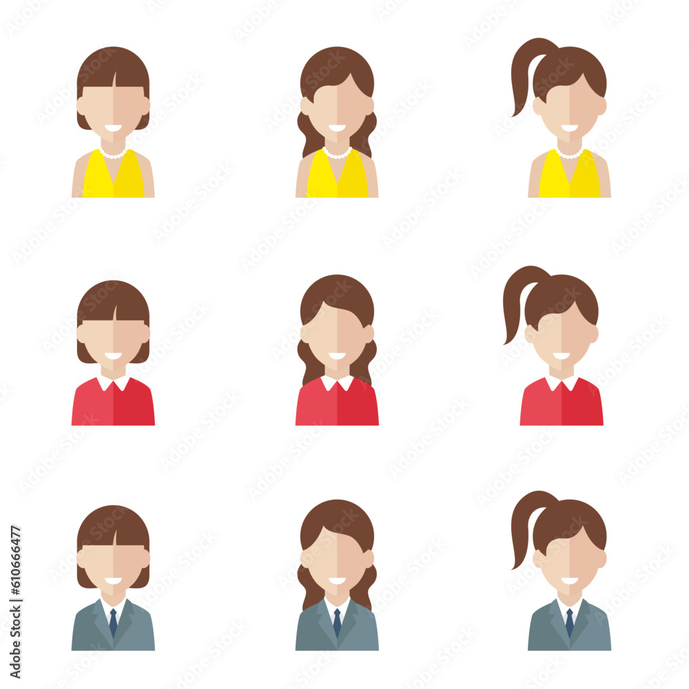 Simple avatar icons of various business women. Icon isolated on white background. Simple avatar icons of various business women. Icon isolated on white background.