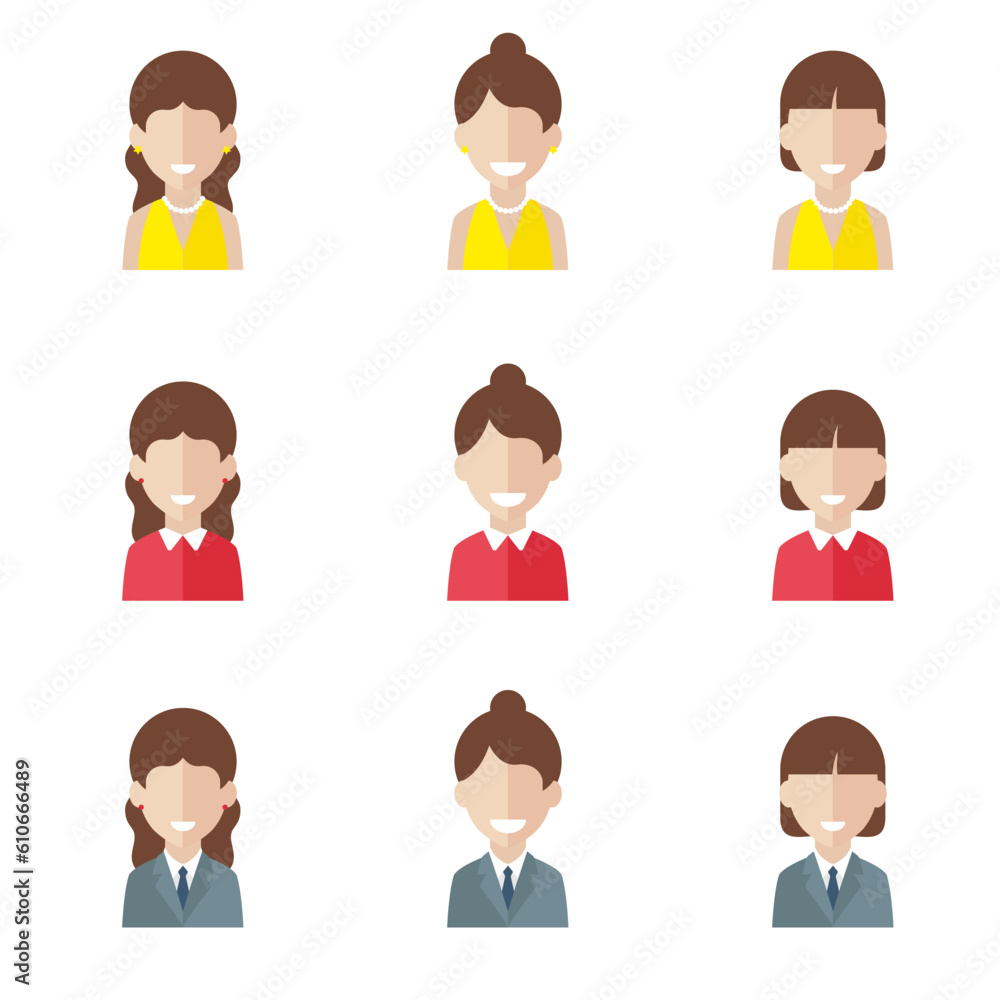 Simple avatar icons of various business women. Icon isolated on white background. Simple avatar icons of various business women. Icon isolated on white background.