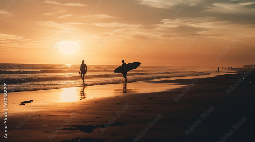 surfistas no por do sol no mar 