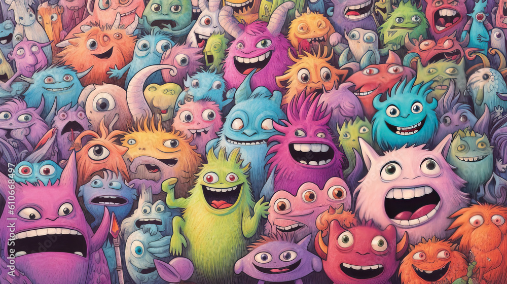 Doodles happy monster background Doodles happy monster background