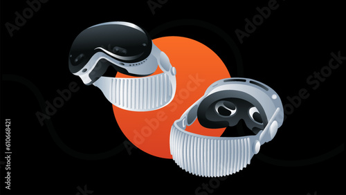 Vision pro High-tech Futuristic technology VR Glasses -Virtual reality device, 360 VR modern helmet-vector illustration