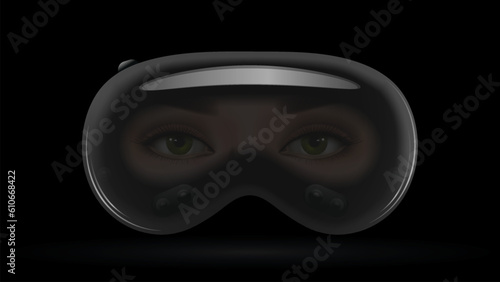 Vision Pro-High-tech Futuristic technology VR Glasses -Virtual reality device, 360 VR modern helmet-vector illustration