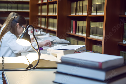  Medical students studying in the library 