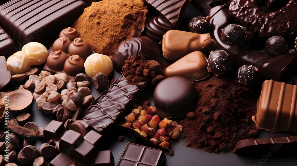Various types and shapes of chocolate wallpaper background. AI ...