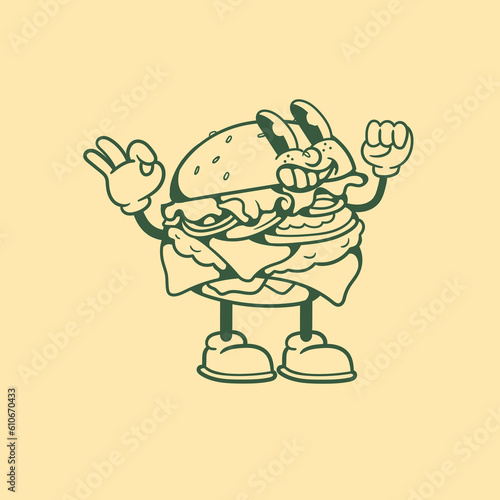 Vintage character design of fast food burger