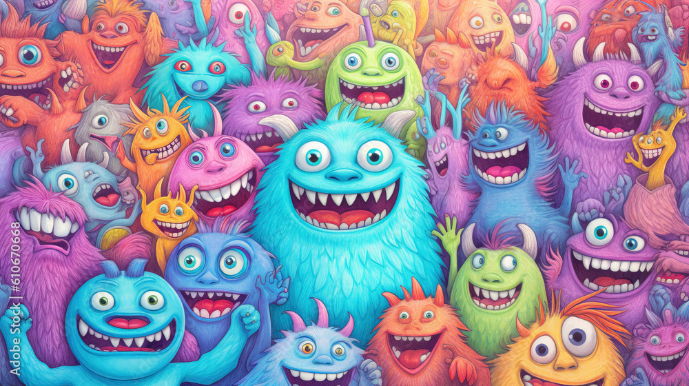 Doodles happy monster background Doodles happy monster background