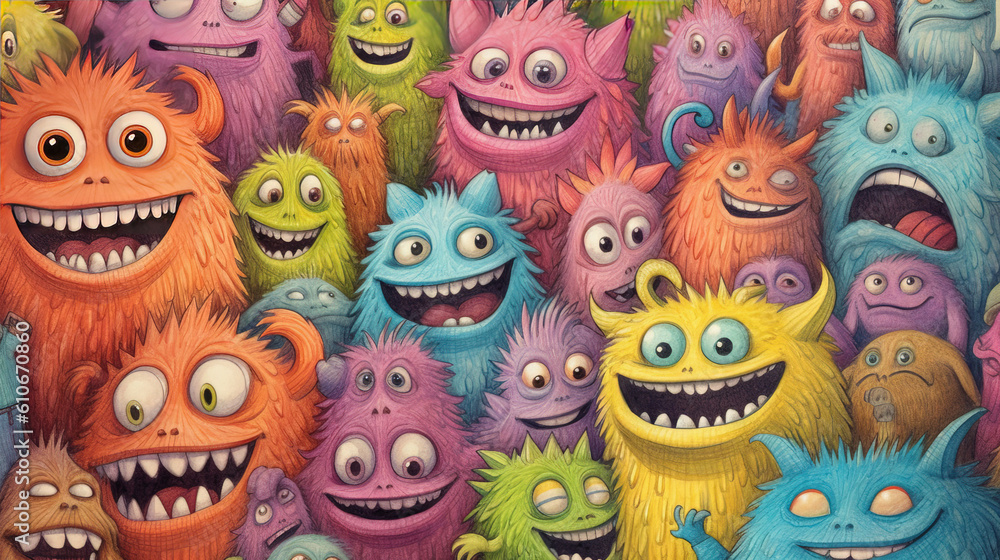 Doodles happy monster background Doodles happy monster background