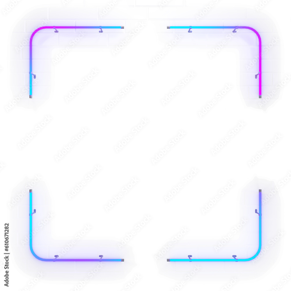 Rectangular neon frame sign on a transparent background. Bright colored glow. 3d illustration. Rectangular neon frame sign on a transparent background. Bright colored glow. 3d illustration.