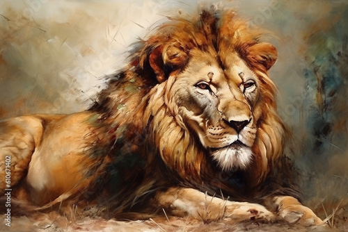 Image of a male lion. Wildlife Animals. Illustration. Generative AI. © yod67