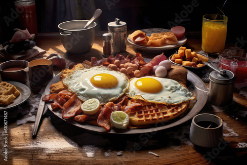 Generative ai illustration of a english or american fried breakfast
