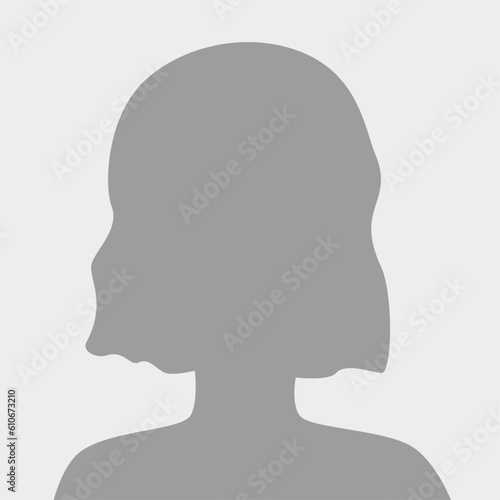 Vector flat illustration in grayscale. Avatar, user profile, person icon, female silhouette, profile picture. Suitable for social media profiles, icons, screensavers and as a template.