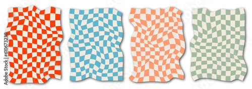 Vector illustration. Set of Y2k backgrounds. Cool simple geometric posters. Set of checkerboard backgrounds in pastel colors. Suitable as a palette for printing patterns or textiles.
