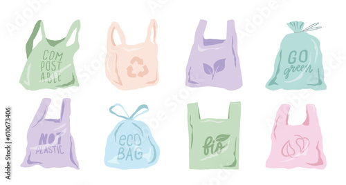 Compostable and biodegradable bags. Eco-packaging