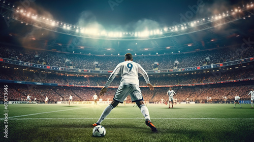 Canvas-taulu Professional football or soccer player in action on stadium Generative AI