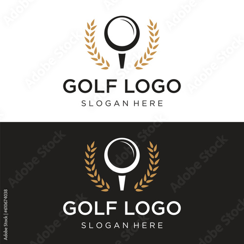 Golf ball and stick and golf course logo template design. Logo for professional golf team, golf club, tournament, business, event.
