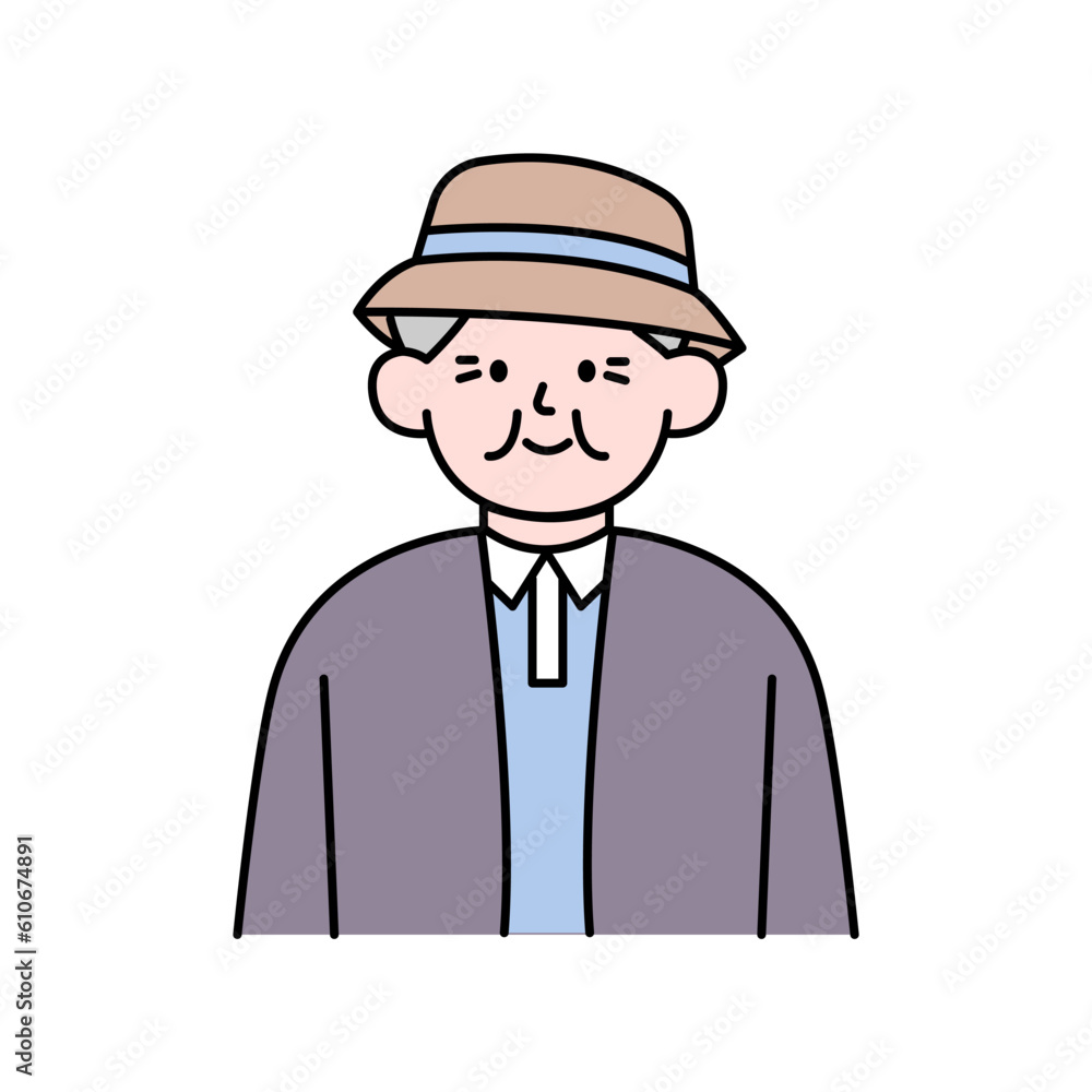 Elderly Man, Simple Style Vector illustration.