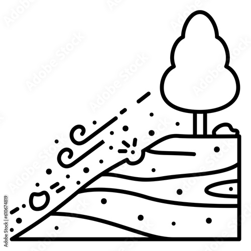 Erosion icon on sloping land denuded by wind and water