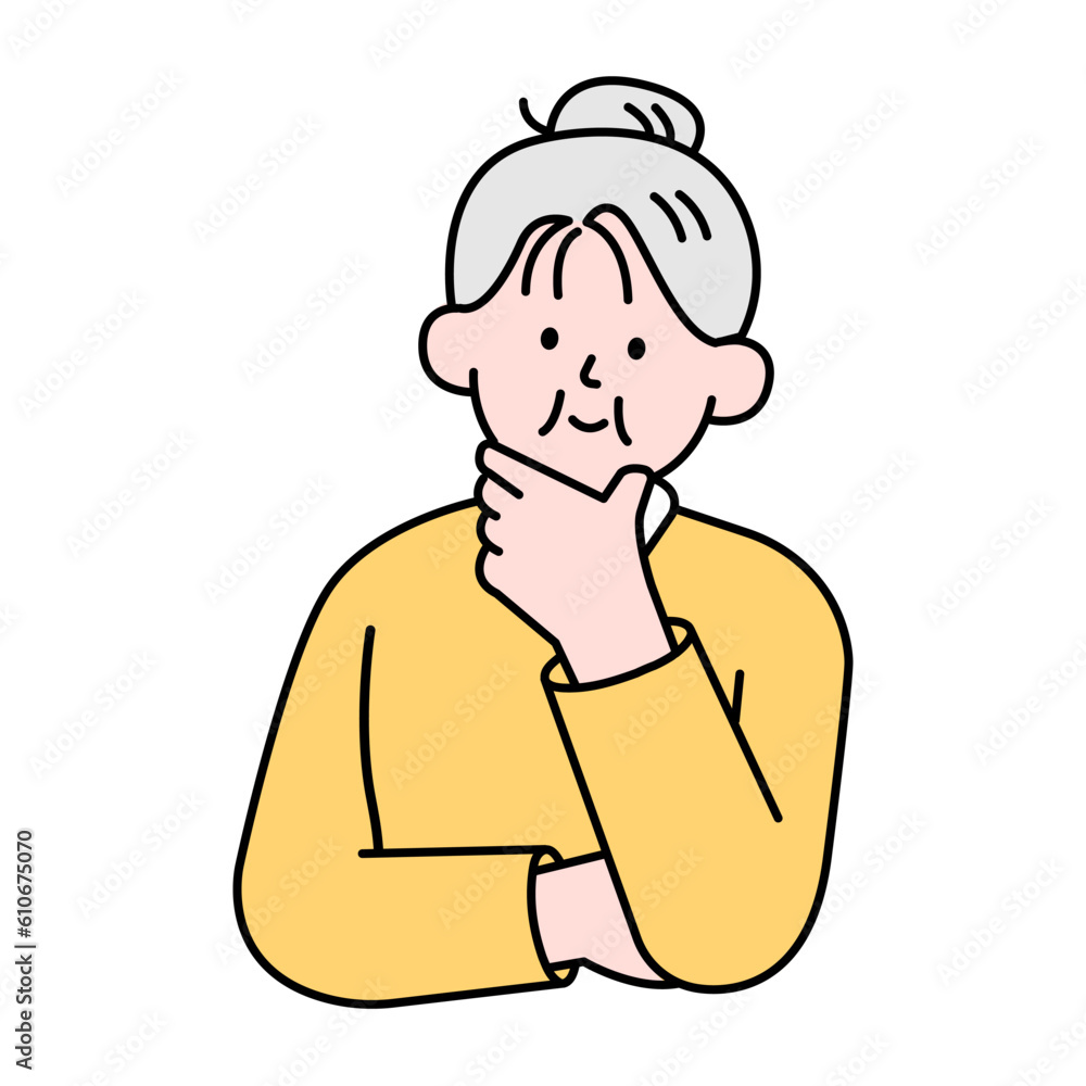 Thoughtful Elderly Woman Looking Up, Simple Style Vector illustration. Thoughtful Elderly Woman Looking Up, Simple Style Vector illustration.