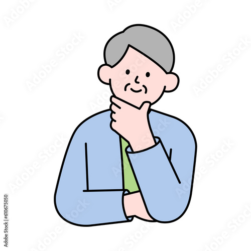 Thoughtful Elderly Man Looking Up, Simple Style Vector illustration.