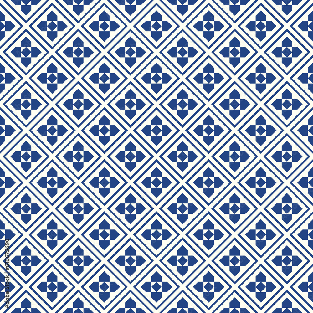 Repeated navy figures and rhombuses on white background. Ethnic wallpaper. Seamless surface pattern design with floral ornament. Diamonds motif. Digital paper for textile print, web designing. Vector Repeated navy figures and rhombuses on white background. Ethnic wallpaper. Seamless surface pattern design with floral ornament. Diamonds motif. Digital paper for textile print, web designing. Vector