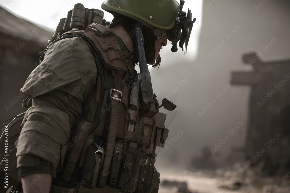 Close up shot of soldier in uniform Close up shot of soldier in uniform