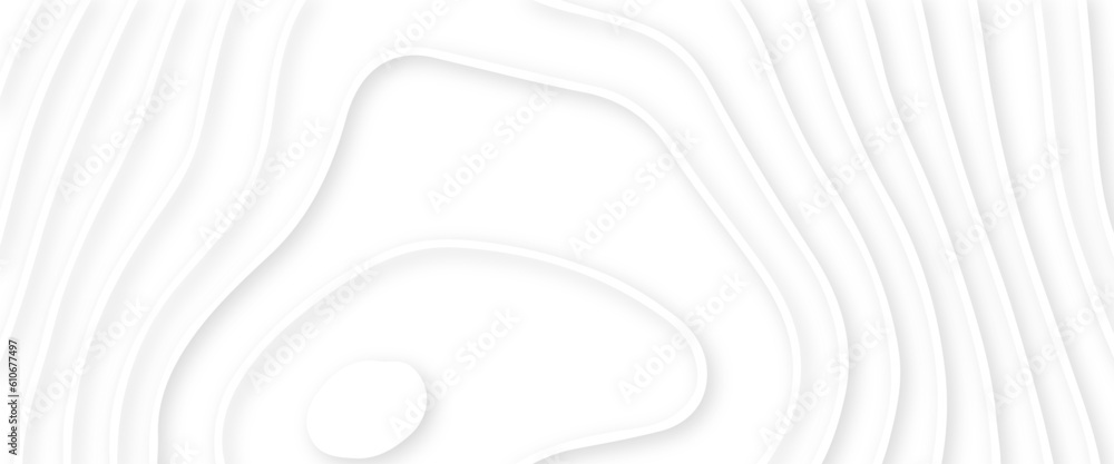 White paper cut white background. Abstract realistic papercut decoration textured with wavy layers and shadow. Topographic contour map abstract tech motion graphic design. White paper cut white background. Abstract realistic papercut decoration textured with wavy layers and shadow. Topographic contour map abstract tech motion graphic design.