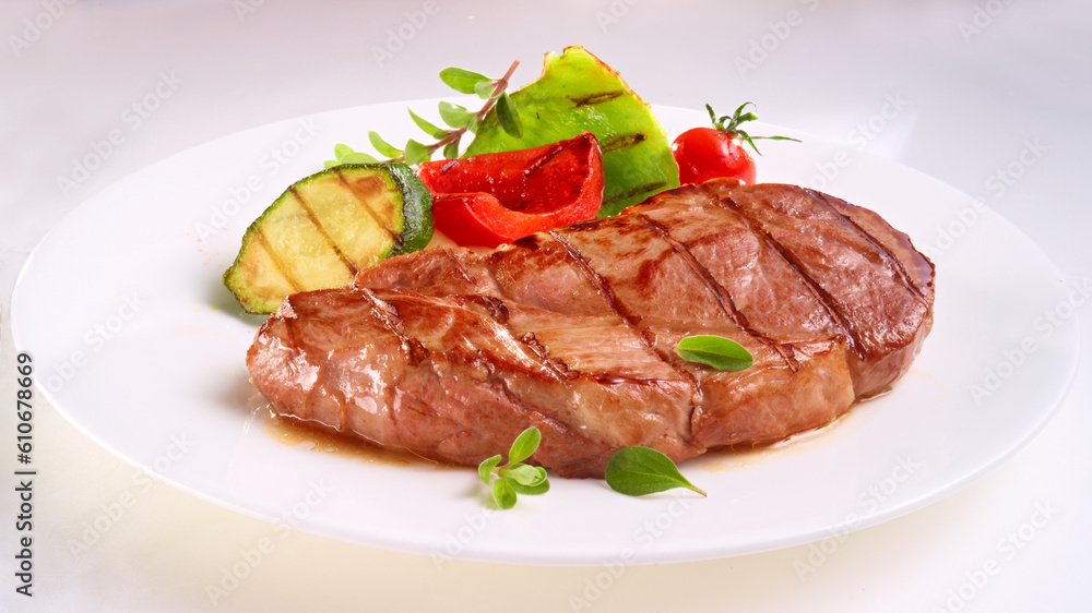 Schweinenackensteak mit mediterranem Gemuese Schweinenackensteak mit mediterranem Gemuese