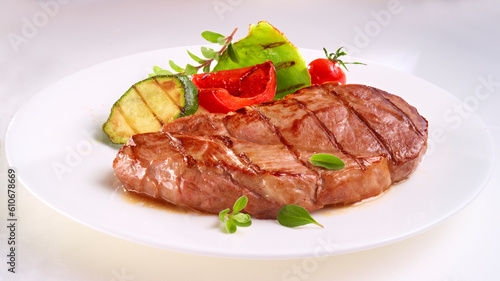 Schweinenackensteak mit mediterranem Gemuese photo