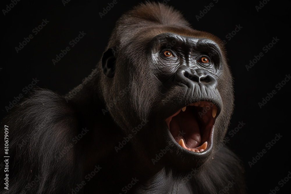 gorila mamifero em fundo preto 