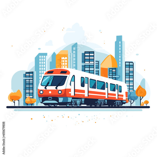 A train running through a metropolitan city.
Stylish and minimalist illustration with modern colors. -generative AI